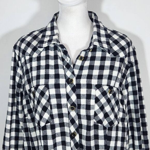 Bit & Bridle Black and White Plaid Flannel Button Down Shirt Size Large - Picture 3 of 8